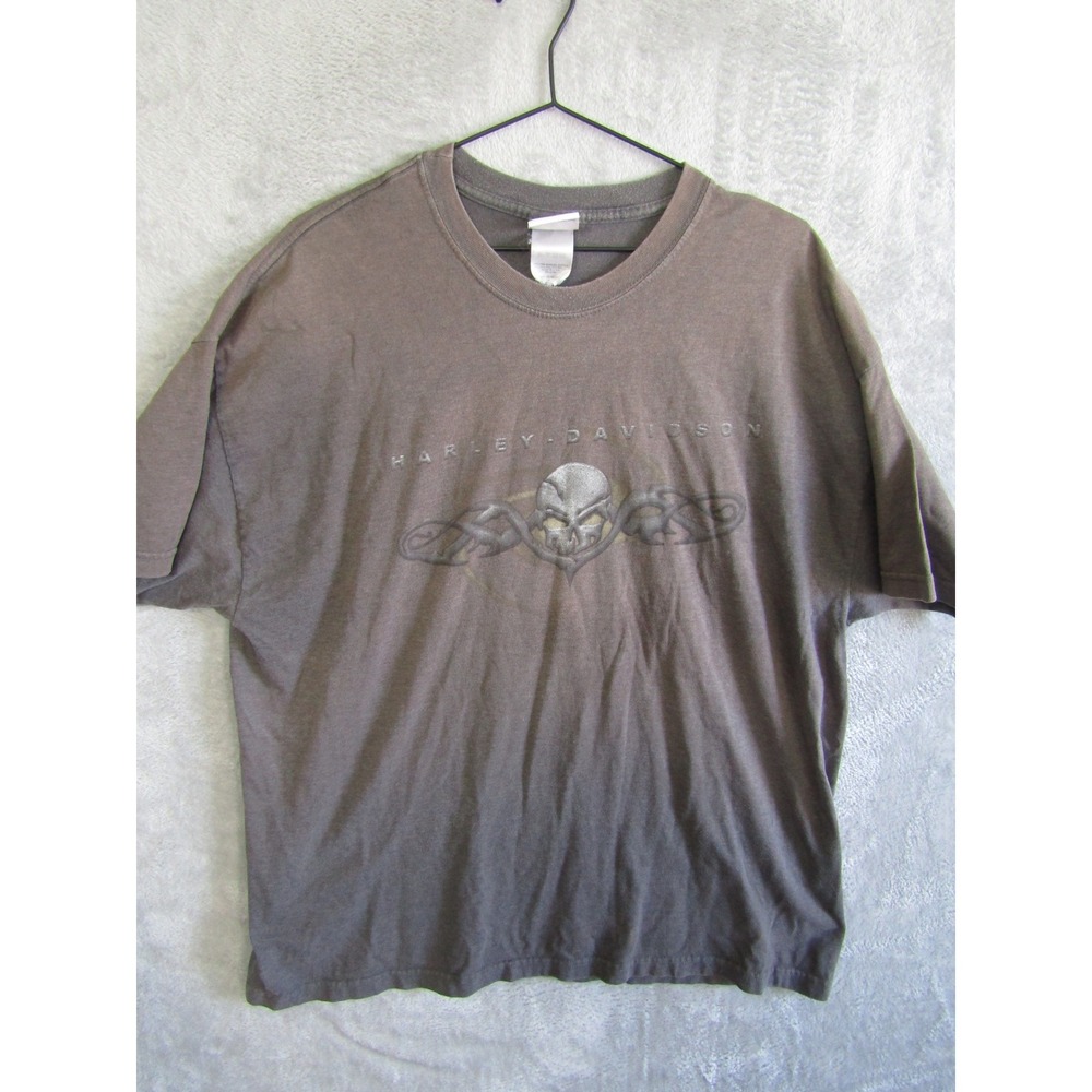 Harley Davidson Skull Wings Graphic T Shirt Mens Size XL Gray Short Sleeve